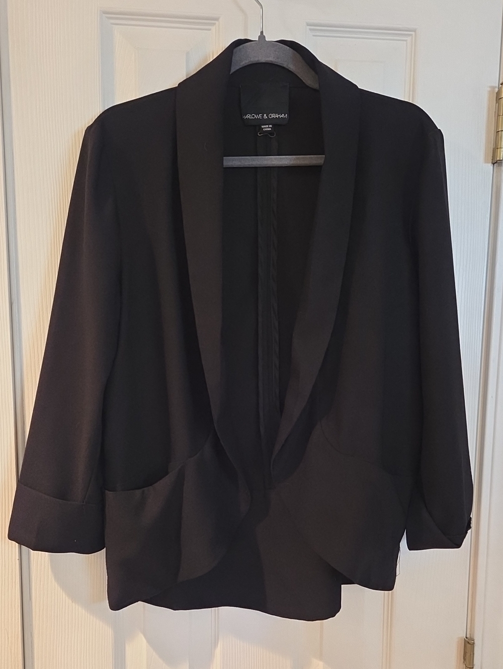 Harlowe & Graham Black Open Shawl-Collar Blazer